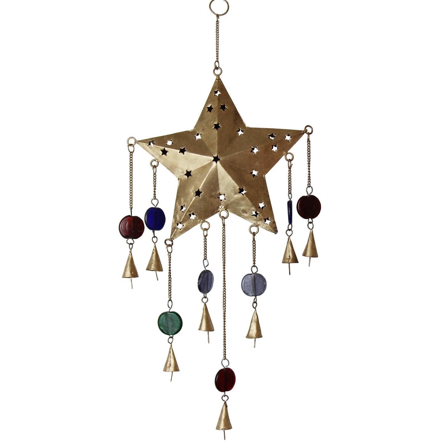 Handcrafted Star Wind Chimes- Ornate- Recycled Iron and Glass Beads-India