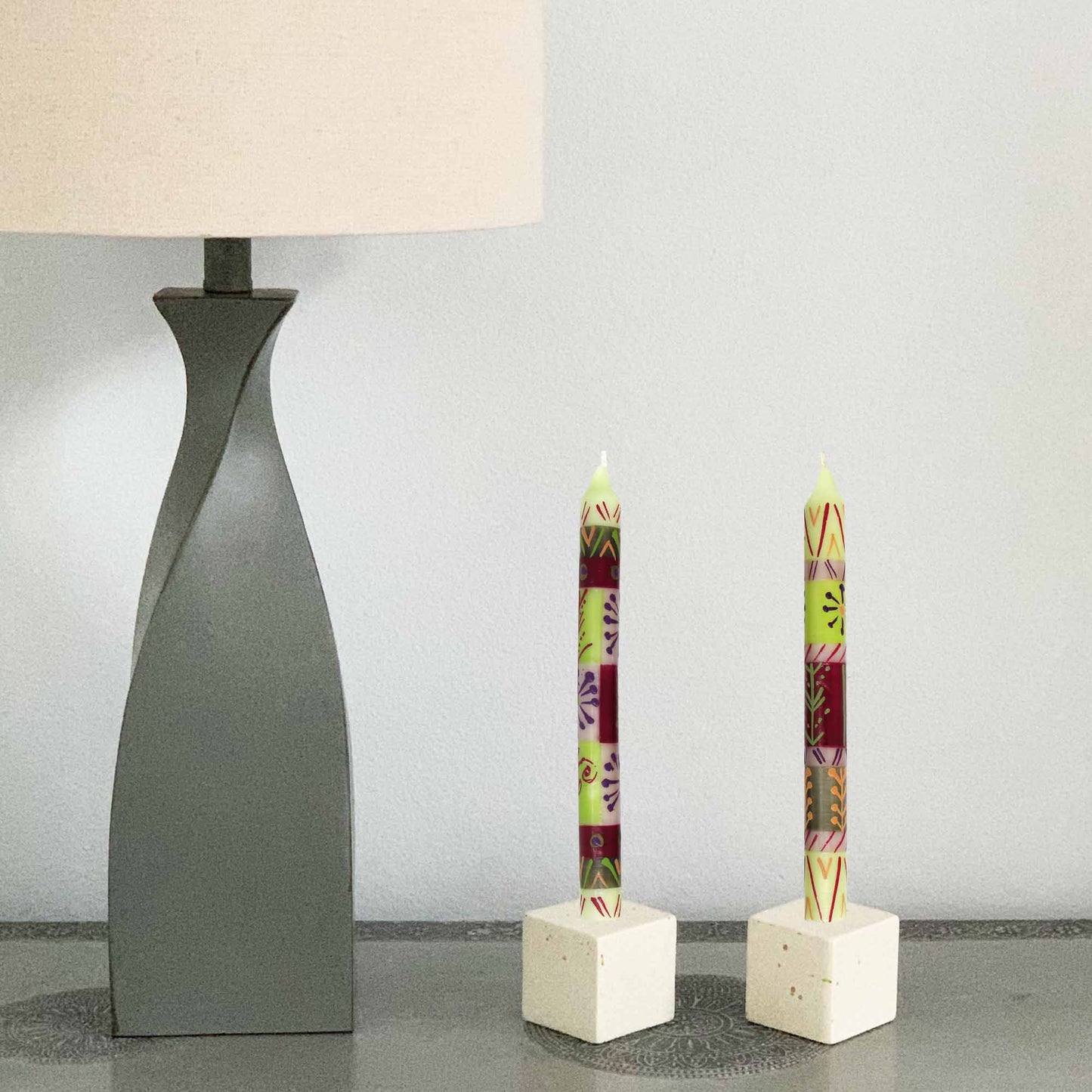 Hand Painted Candles in Kileo Design (pair of dinner tapers) - Nobunto