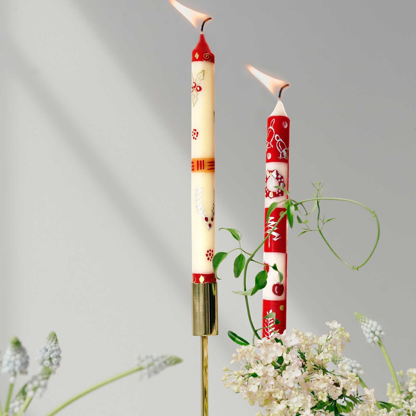 Tall Hand Painted Candles - Pair of Dinner Taper Candles - Kimweta Design - Nobunto