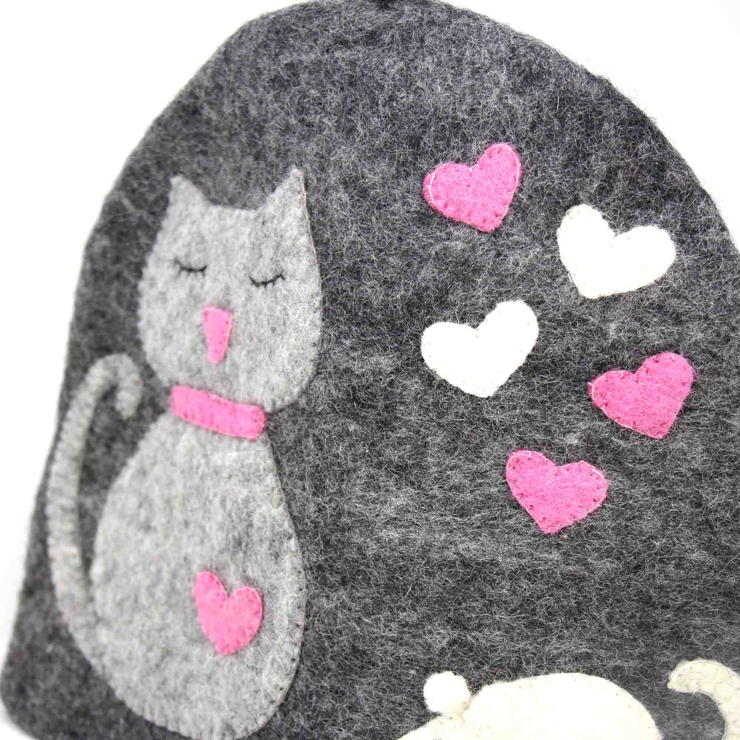 Hand Crafted Felt Tea Cozy - Cat and Mouse -100% New Zealand Wool-Sustainably Sourced