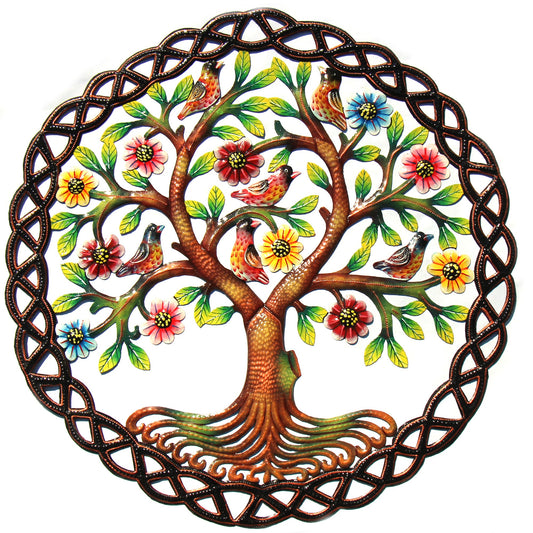 Rooted Tree of Life in Circle - Haitian Metal Drum Wall Art