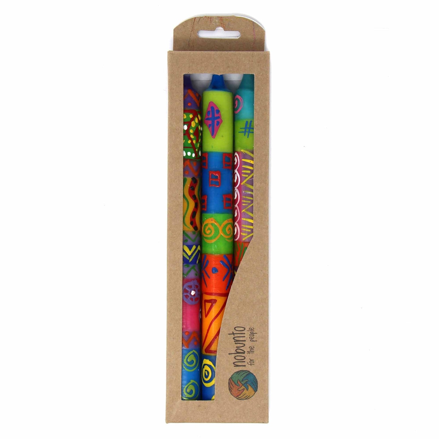 Hand Painted Taper Candles - Three in Box - Shahida Design- 9" T