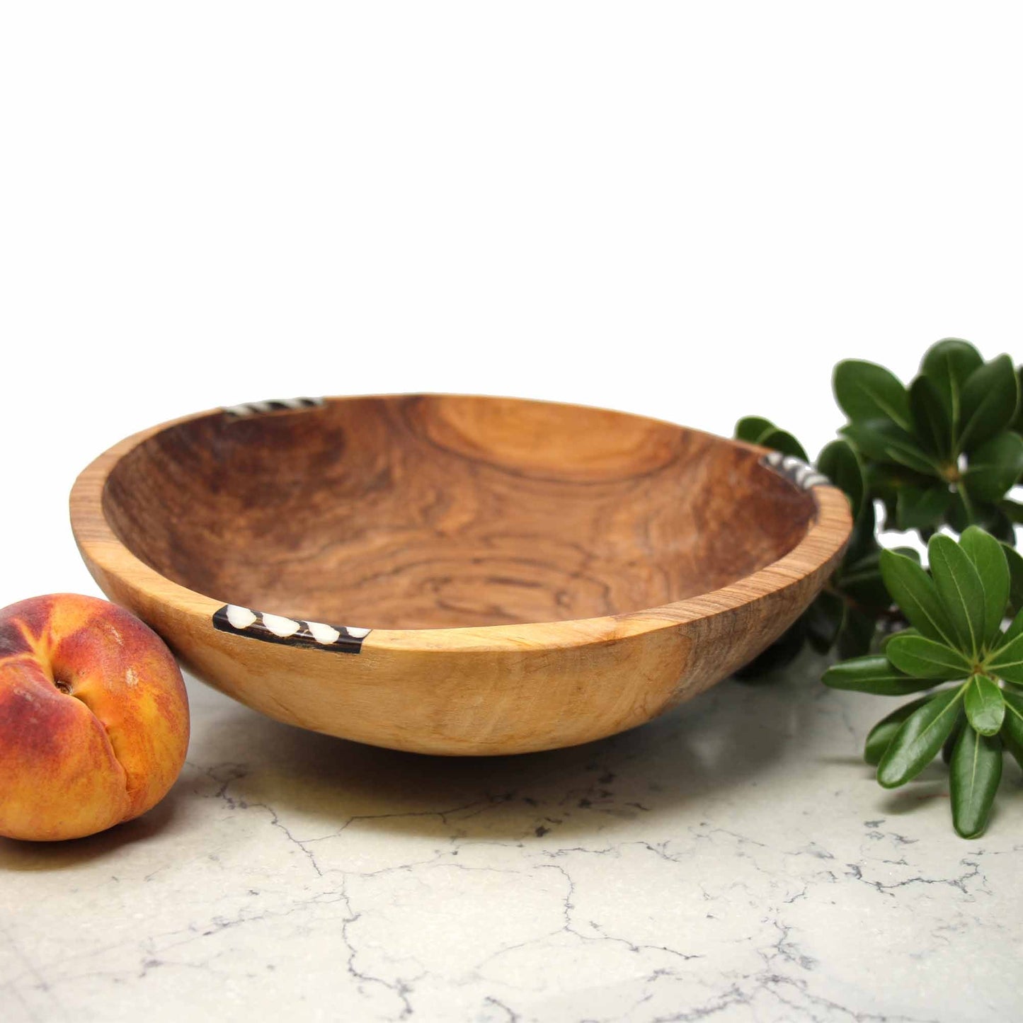 Hand-carved Olive Wood Bowl with Inlaid Bone 9"- Jedando Handicrafts-Fair Trade