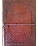 Triple Moon with Stone Embossed Leather Journal w/ cord - 5" x 7"