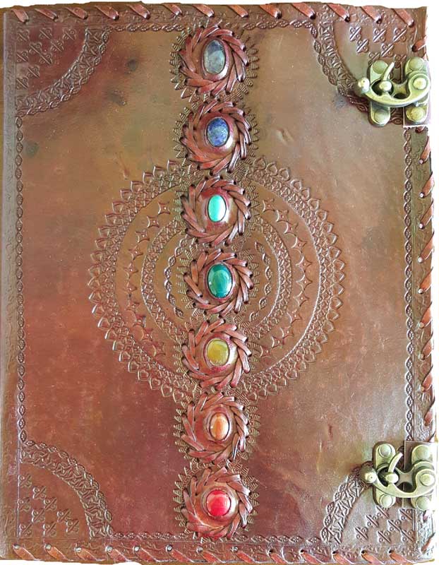 Genuine Leather Chakra Stone Journal-Double latch-Blank Handmade Parchment