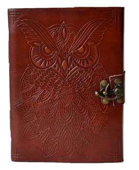 5" x 7" Owl Blank Leather Writing Journal w/ Metal Latch