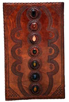 Massive 7-Stone Hand-Tooled Leather Blank Book- 14"x22"- 400 pgs.