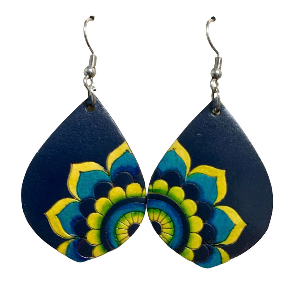 Hand-Painted Gourd Flower Drop Earrings-Hand-Carved Gourd-Colombia