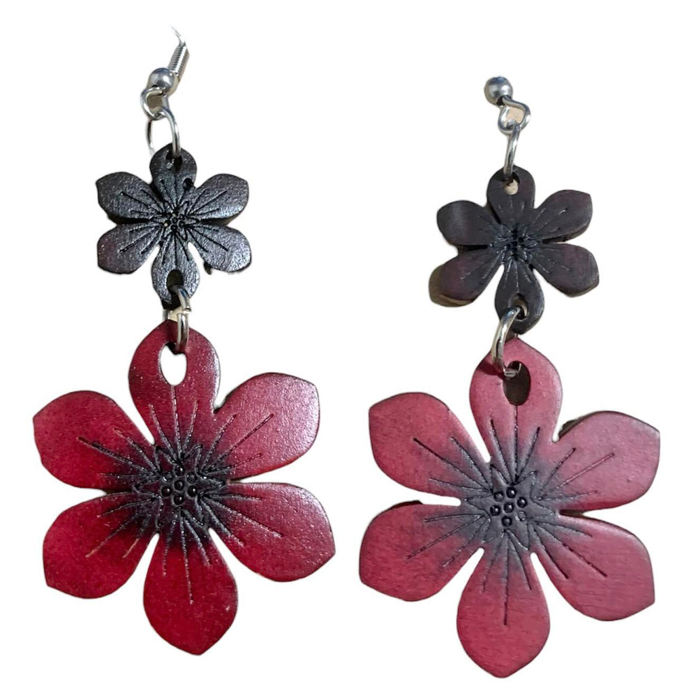 Hand-Carved Gourd Dangle Flower Earrings- 3 Colors- Colombia