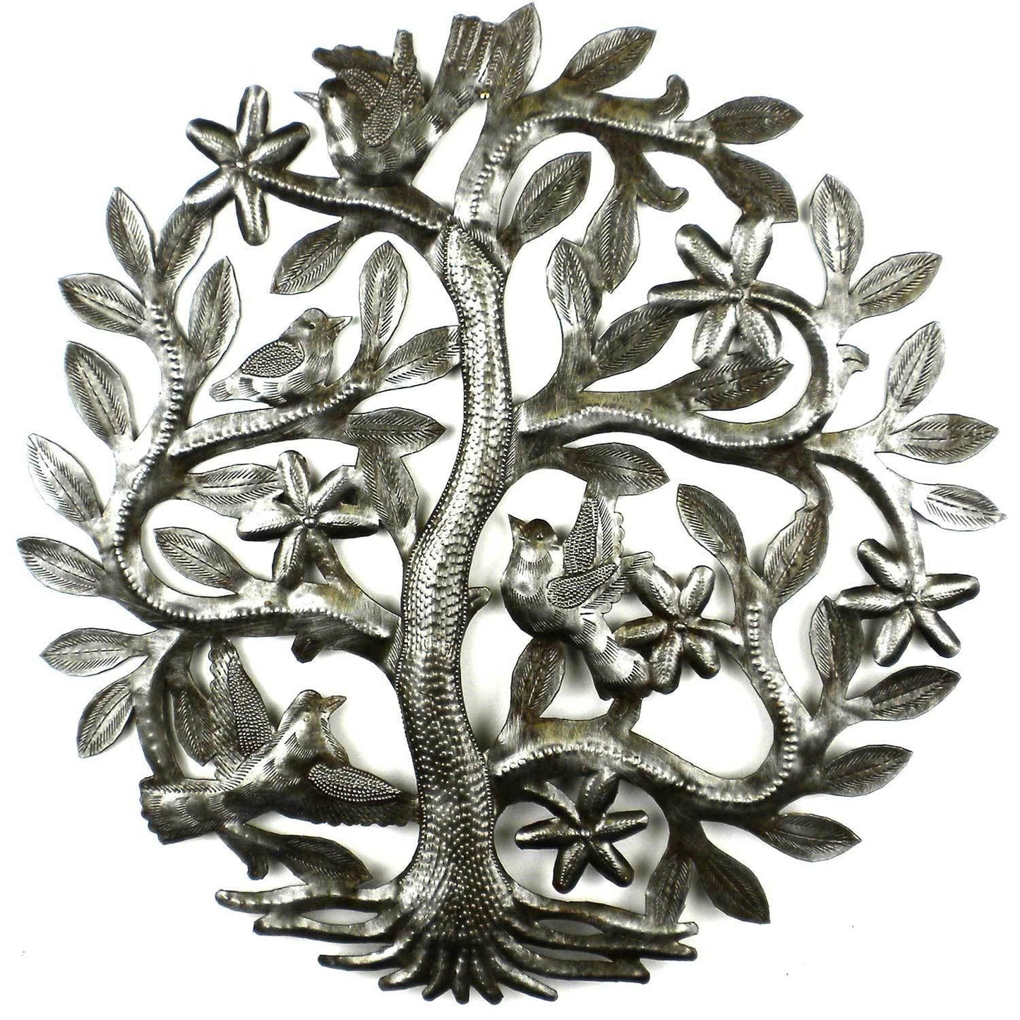 Tree of Life with Birds Recycled Metal Wall Art -14"- Croix des Bouquets-Haiti