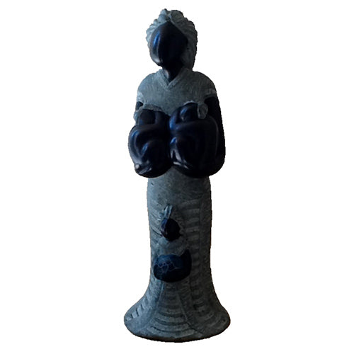 hand-carved black soapstone mother and children statue created by artisans in Kenya and fair trade imported-Low Country Fair Trade.