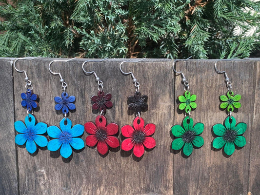 Hand-Carved Gourd Dangle Flower Earrings- 3 Colors- Colombia