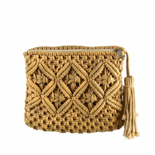 Macrame Clutch with Tassel- Tan