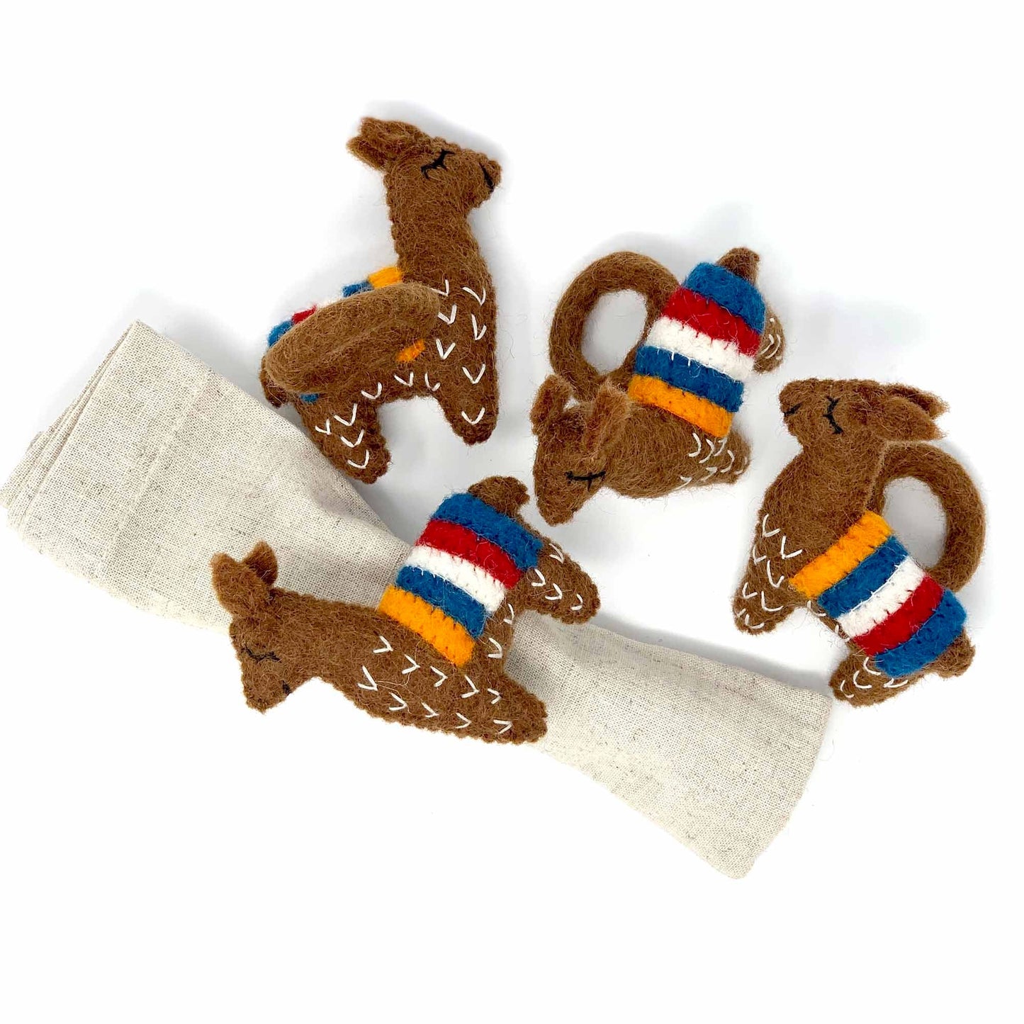 Llama Napkin Rings, Set of Four Chocolate - Global Groove (T)