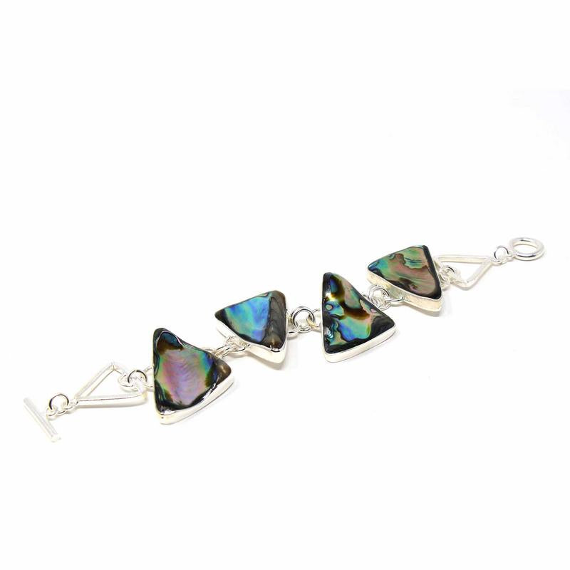 Hand-crafted Silver and Abalone Shell Triangle Link Bracelet