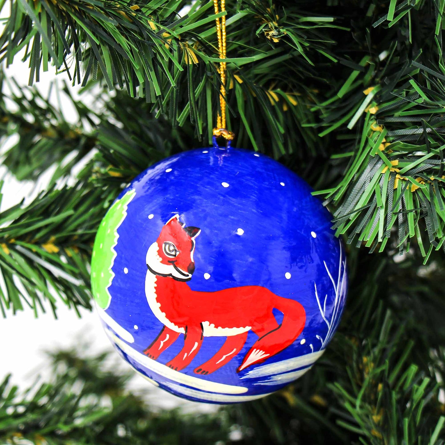 Hand-Painted Fox & Bird Ornaments-Handmade Paper Ornaments- Set of 2