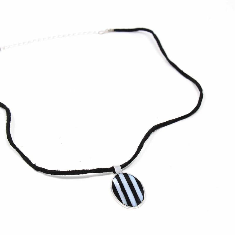 Alabalone and Black Stripe Pendant-Necklace-Artisana