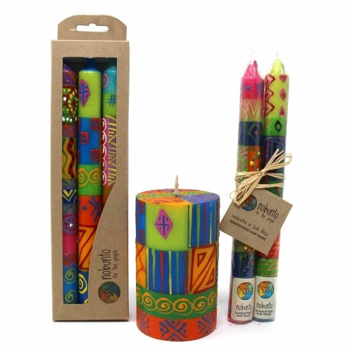 Hand Painted Taper Candles - Three in Box - Shahida Design- 9" T