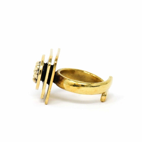 Hand-Crafted Floral Abstract Brass Ring- Adjustable Ring- India