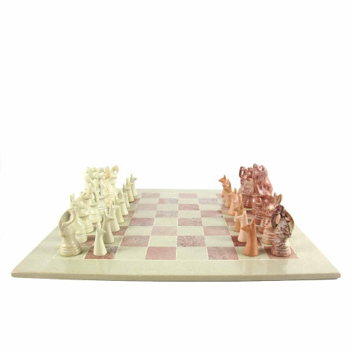 Hand Carved Soapstone African Animal Chess Set - 15" Board - SMOlart