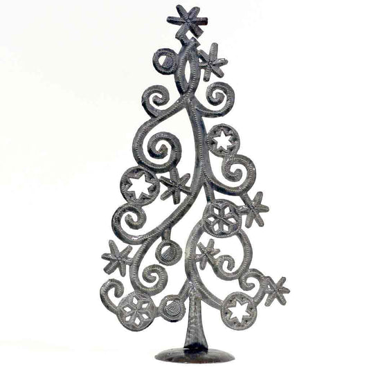 Tabletop Christmas Tree with Stars- Snowflakes, Metal Art (14" x 7.5") - Croix des Bouquets