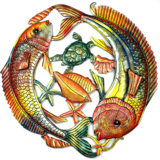 24 inch Painted Two Fish Jumping Metal Wall Art - Croix des Bouquets