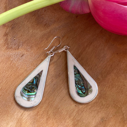 Abalone and Mother of Pearl Teardrop Earrings -Fair Trade-Mexico