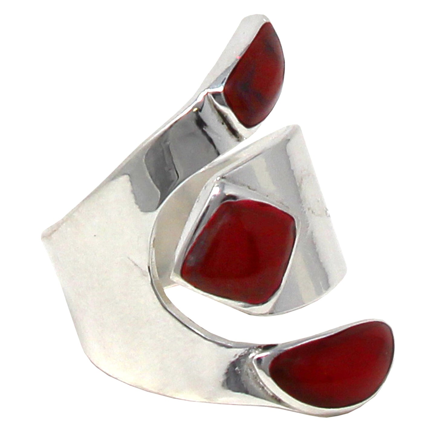 Wide Red Jasper and Alpaca Silver Ring - Size 8