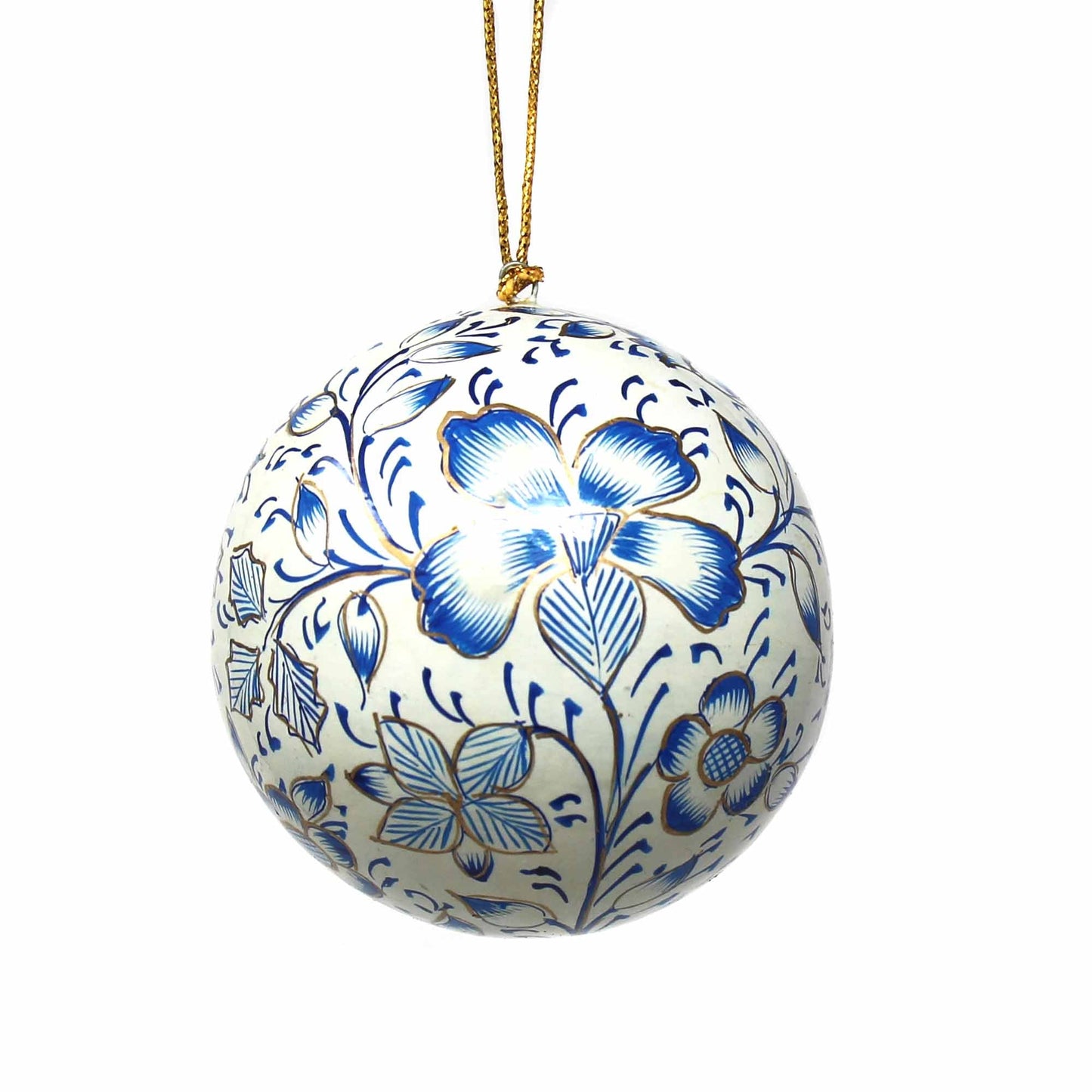 Handpainted Ornaments, Blue Floral - Pack of 3