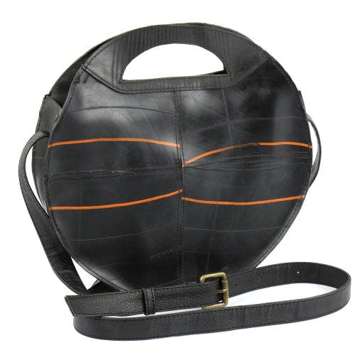 Round Eco-Friendly Shoulder Bag-Black- Recycled Rubber-India