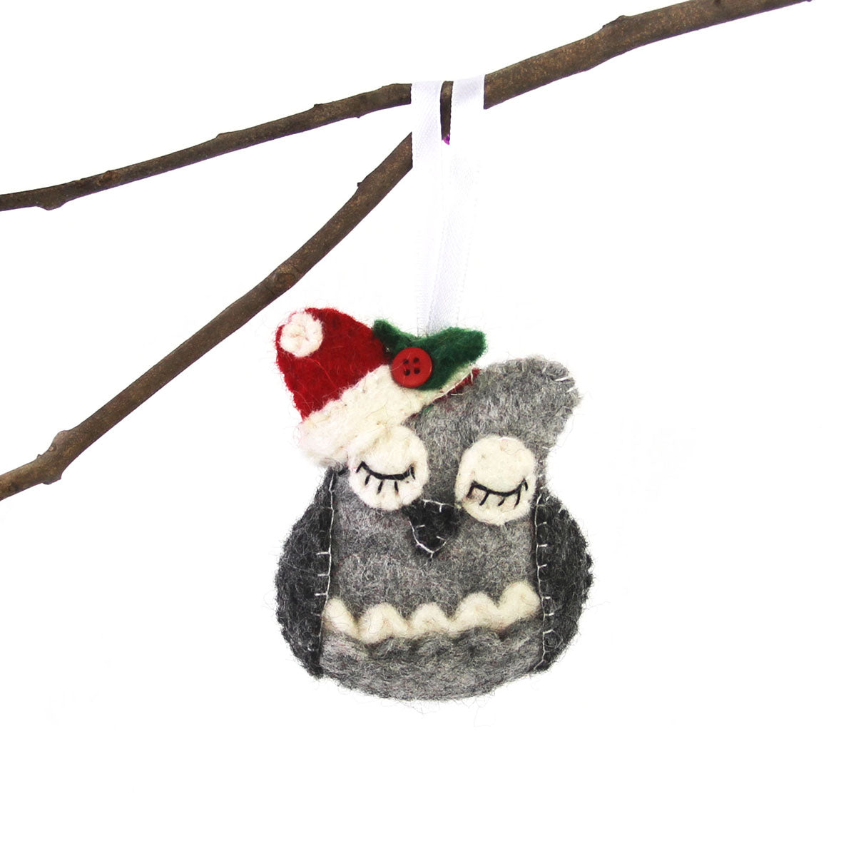 Sleeping Owl-Hand Felted Christmas Ornament - Fair Trade Ornaments-Nepal