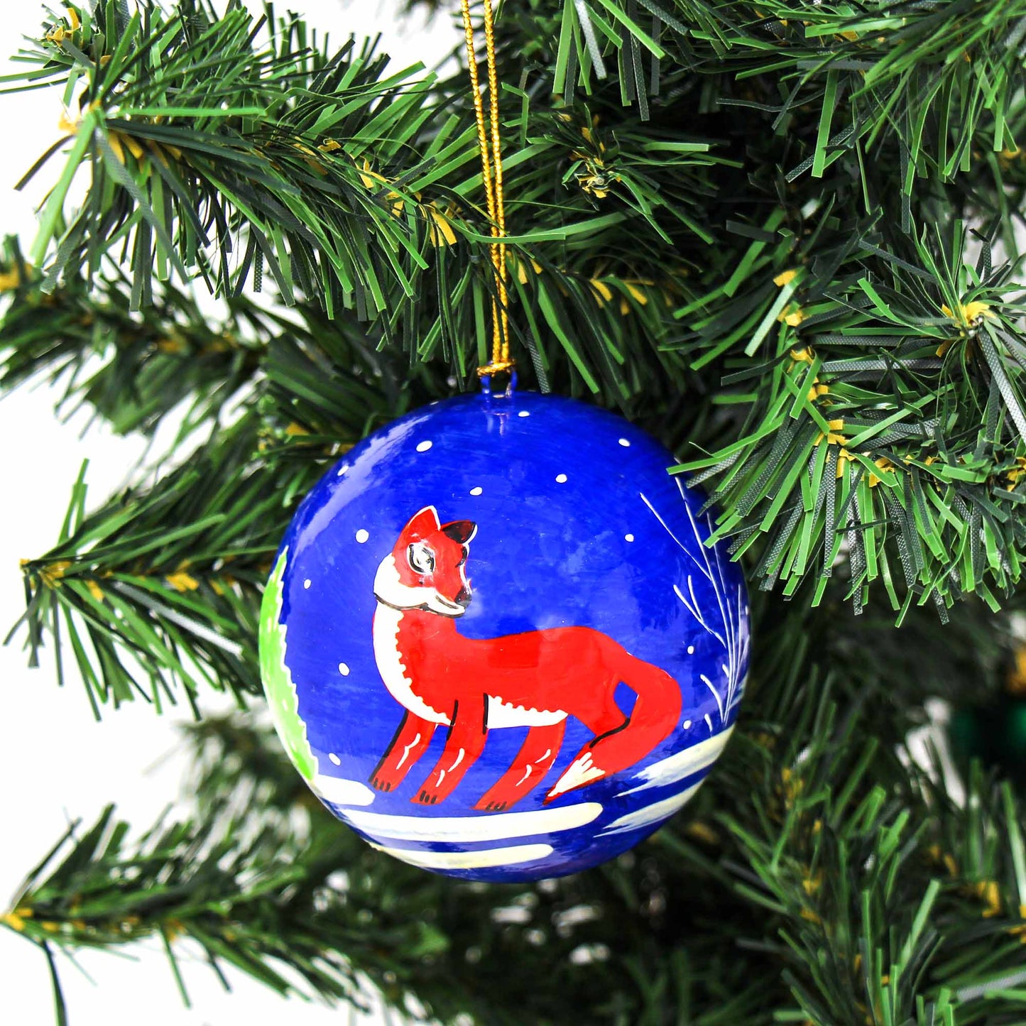 Hand-Painted Fox & Bird Ornaments-Handmade Paper Ornaments- Set of 2