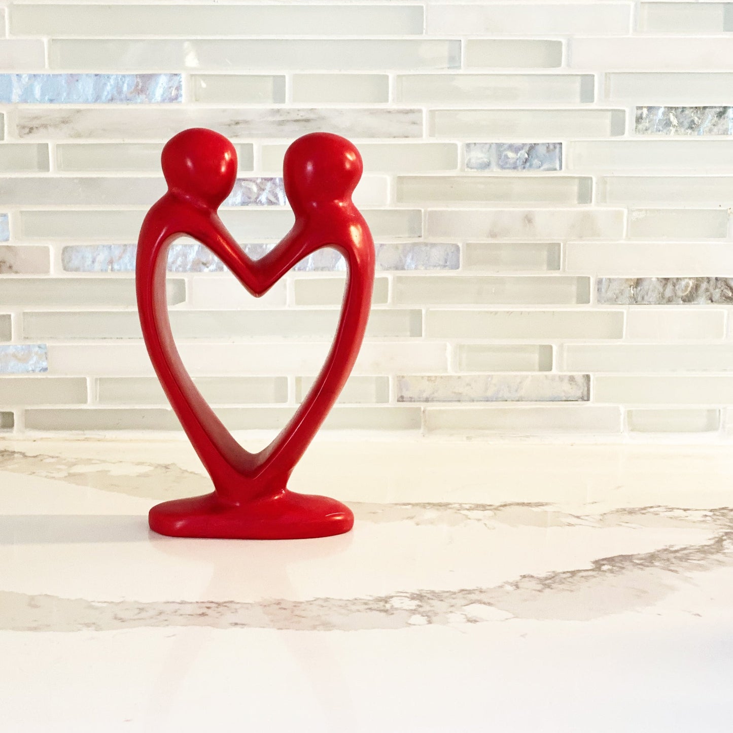 Handcrafted Soapstone Lover's Heart Sculpture in Red - 8-Inch- Smolart