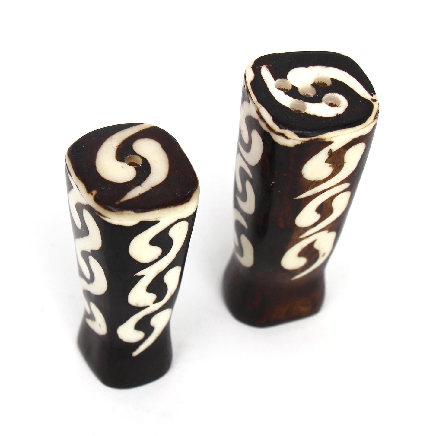 African Natural Bone Salt & Pepper Shakers, Traditional Batik Designs