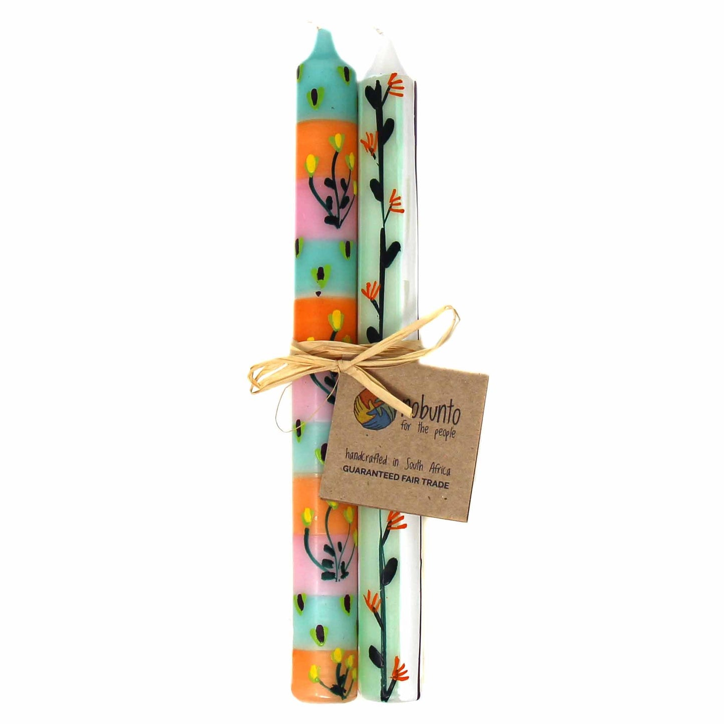 Tall Hand Painted Candles - Pair -Imbali Design - Nobunto