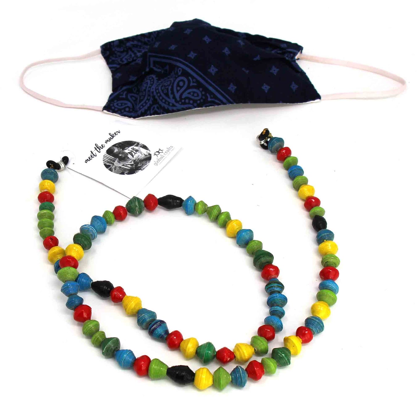 Face Mask/Eyeglass Paper Bead Chain, Colorful Round Beads