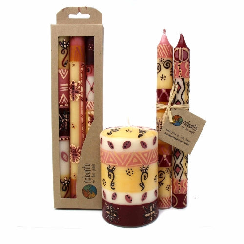 Tall Hand Painted Candles - Pair of Dinner Taper Candles- Halisi Design - Nobunto