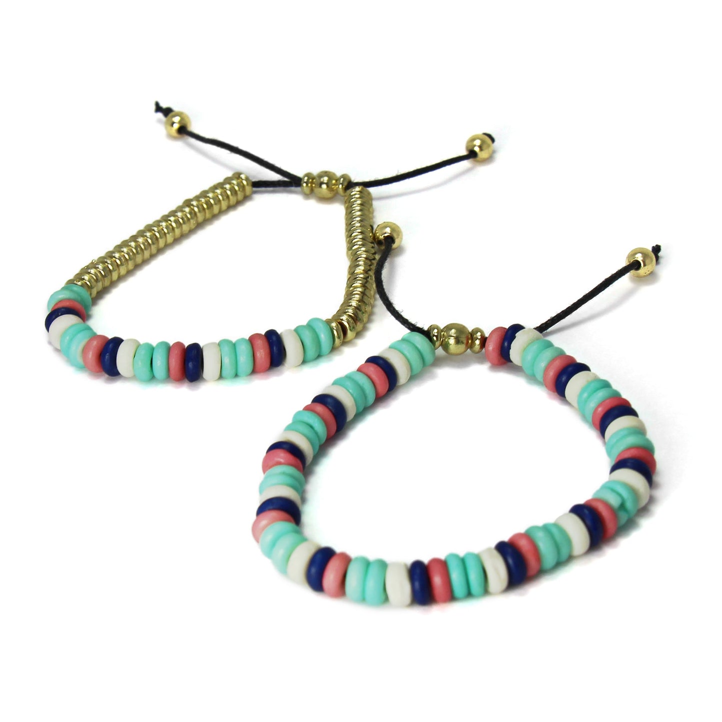 Adjustable Bone Bead Bracelets - Set of 2- Mint Green and Pink