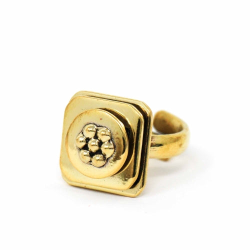 Hand-Crafted Floral Abstract Brass Ring- Adjustable Ring- India