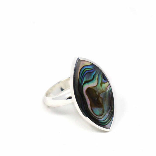 Abalone and Silver Ellipse Ring-Adjustable Size