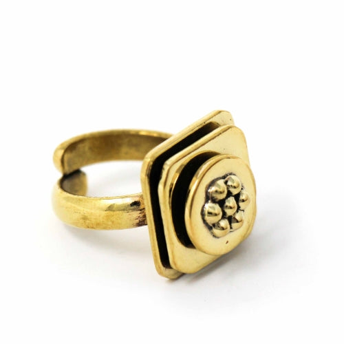 Hand-Crafted Floral Abstract Brass Ring- Adjustable Ring- India