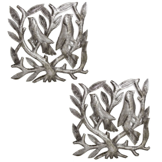 Pair of Square Tree of Life w/ Birds -Haitian Steel Drum Wall Art