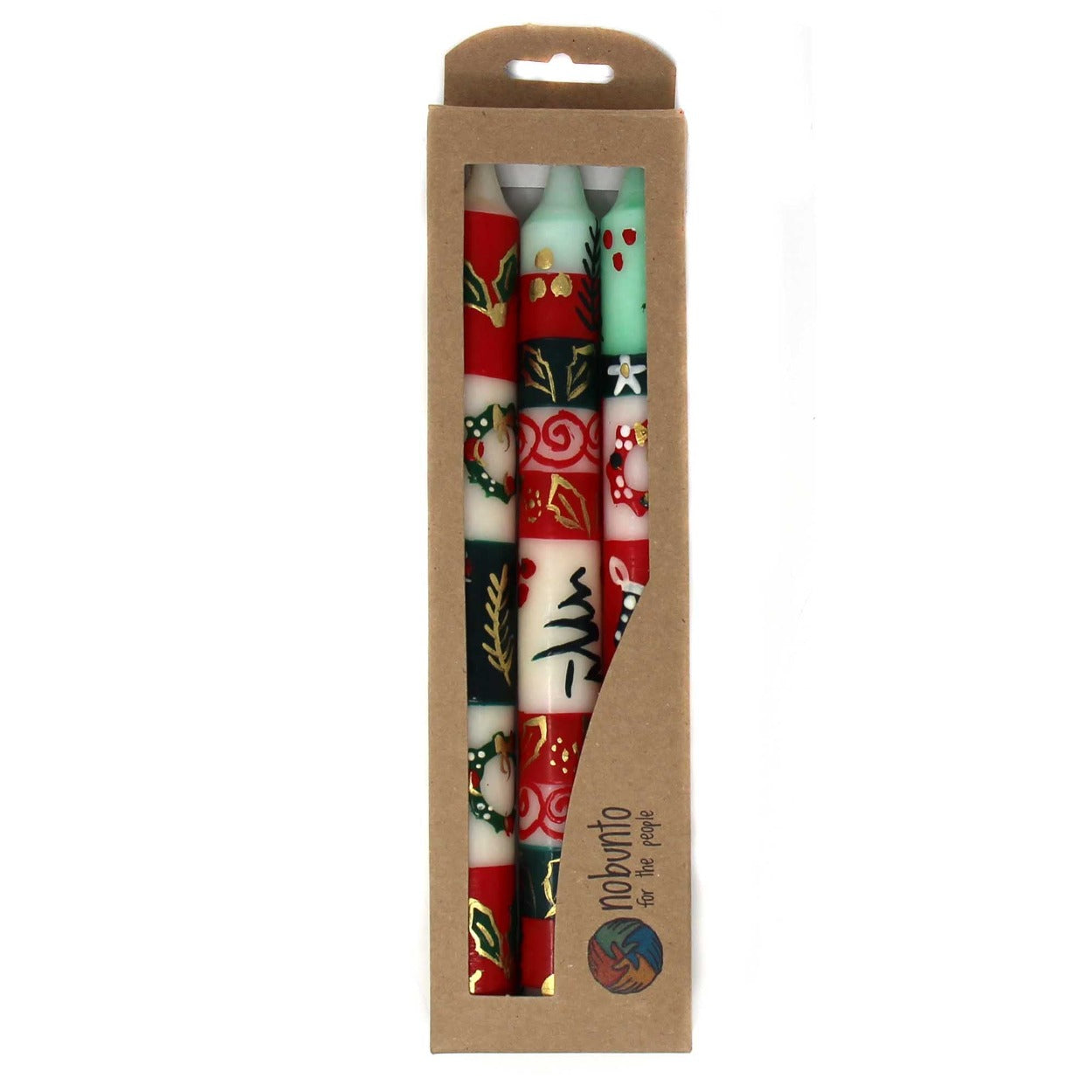 Set of 3 Boxed Tall Hand-Painted Candles - Ukhisimui Design - Nobunto