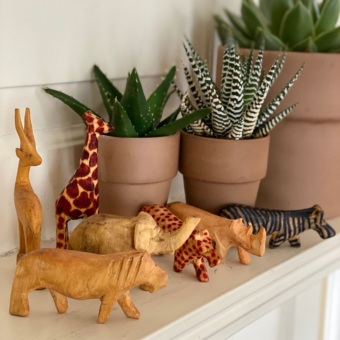 Hand-carved Miniature Wood Safari Animals- Set of 7 -Muhugu Wood-Fair Trade