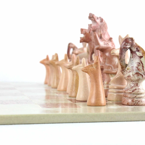 Hand Carved Soapstone African Animal Chess Set - 15" Board - SMOlart