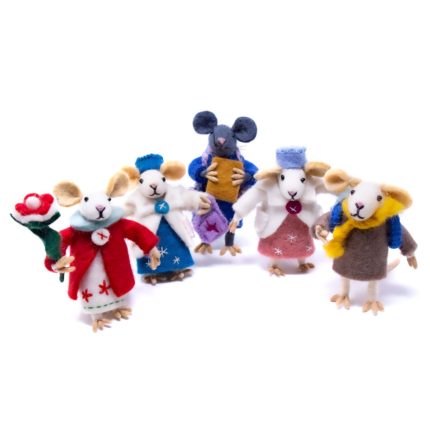 Family of Mice- Handmade Felt Collectibles- Set of Five