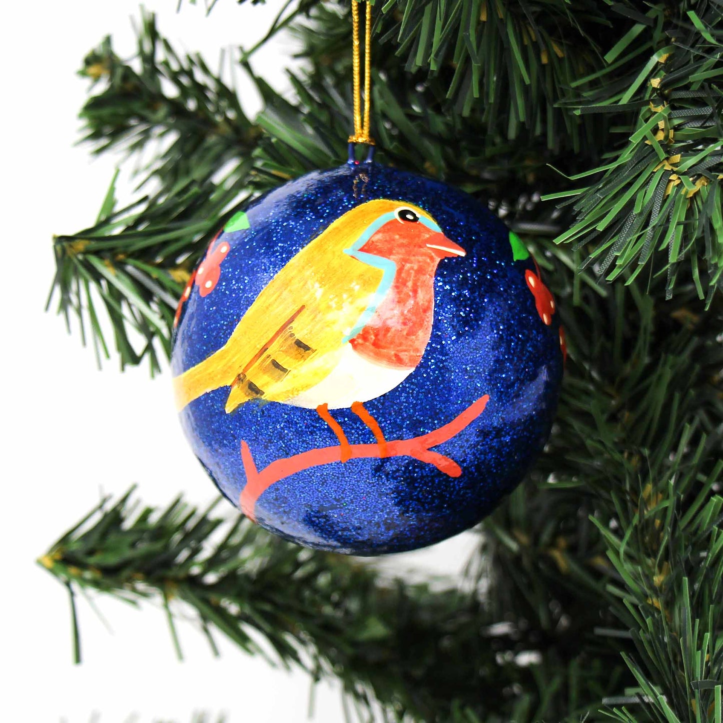 Hand-Painted Fox & Bird Ornaments-Handmade Paper Ornaments- Set of 2