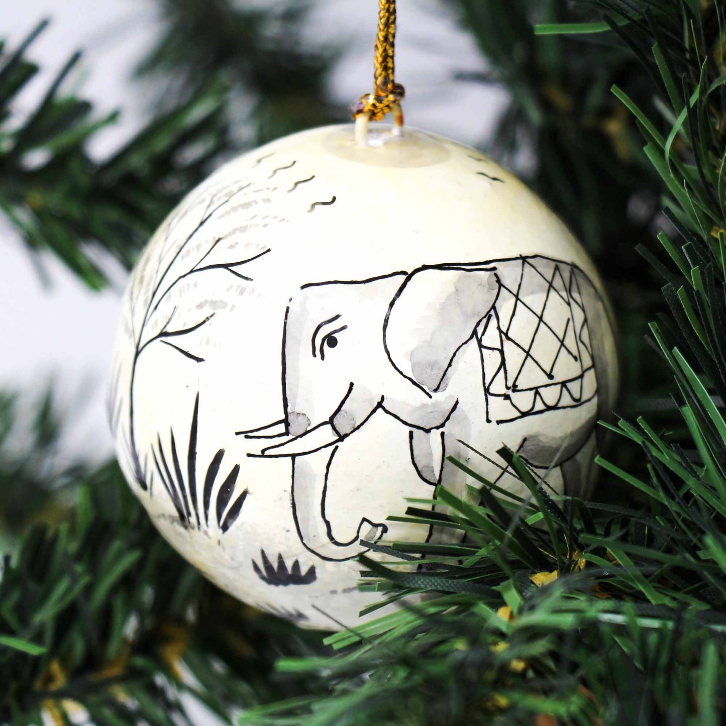 Hand-painted Elephant & Bird Ornaments- Set of 2