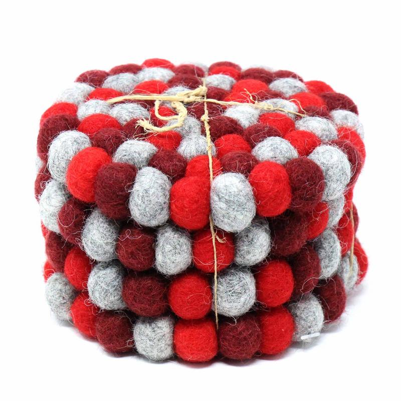 Hand Crafted Felt Ball Coasters from Nepal: 4-pack - Chakra Reds -Fair Trade  Global Groove