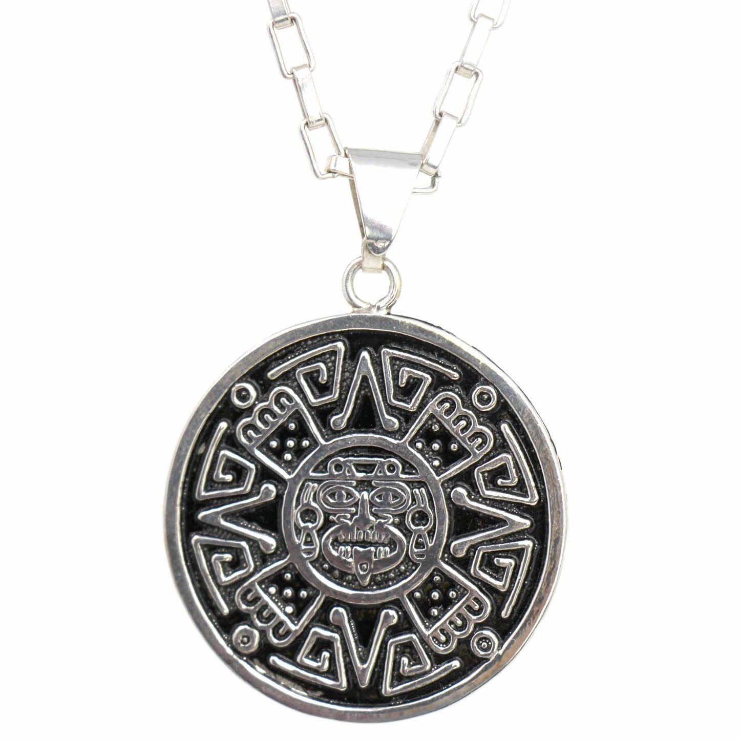 Alpaca Silver Aztec Face Pendant with 16" Chain